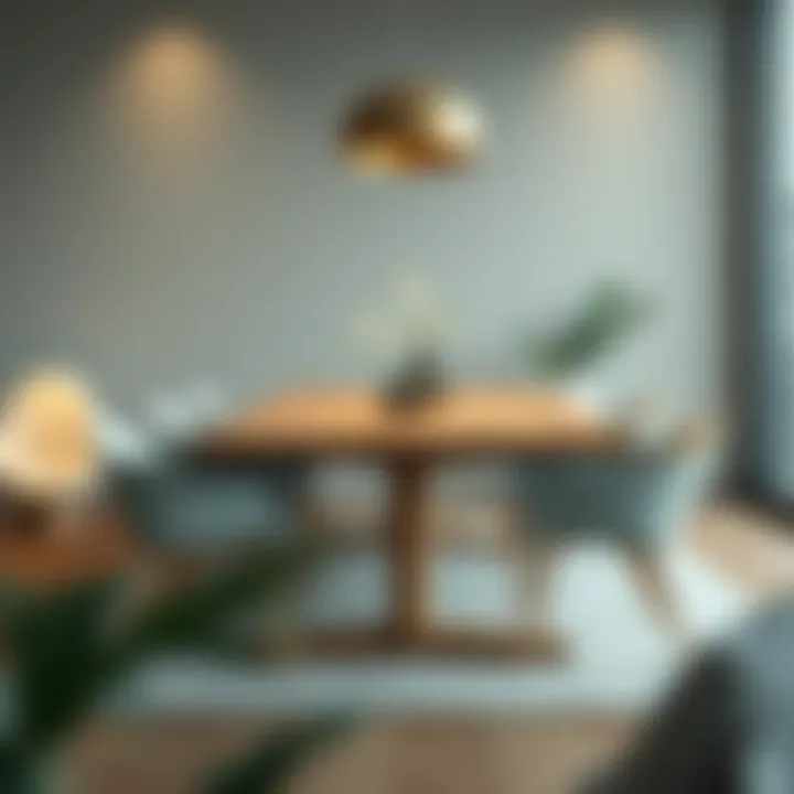 Modern wooden dining table with contemporary chairs