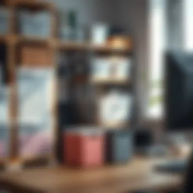 Enhancing Workspace Organization Organized workspace with storage containers