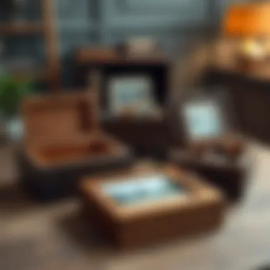 Various styles of wooden photo boxes displaying versatility