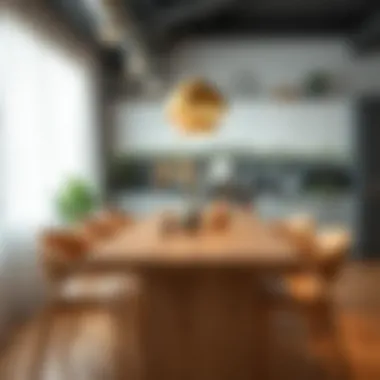 Elegant wooden dining table in a modern kitchen setting