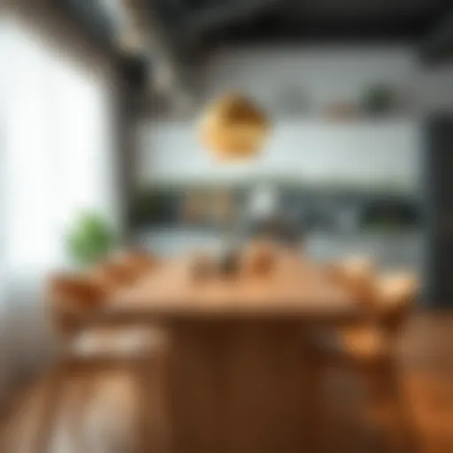 Elegant wooden dining table in a modern kitchen setting