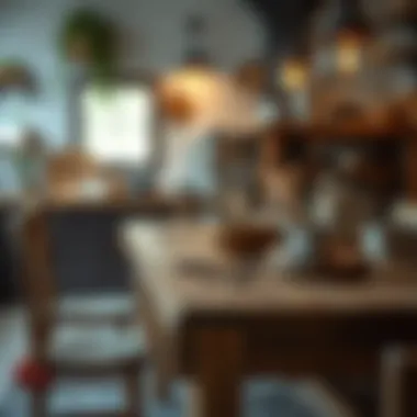 Rustic wooden table adorned with kitchen essentials