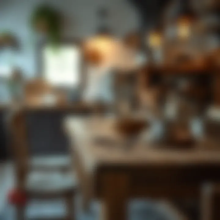 Rustic wooden table adorned with kitchen essentials