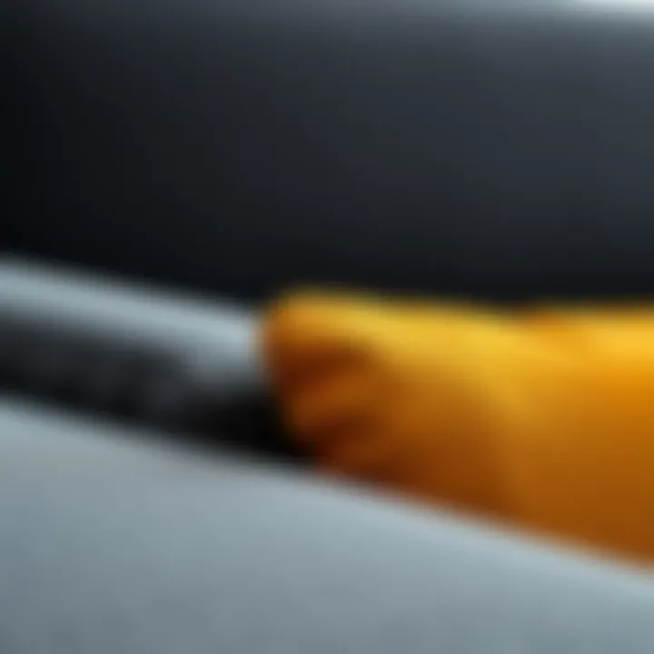 Close-up of high-quality fabric used in anthracite mustard sofas