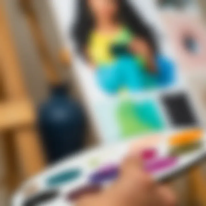 A close-up of an artist choosing colors from a palette