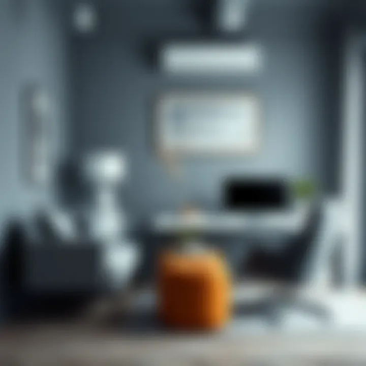 Chic home office decorated with moon dust gray elements