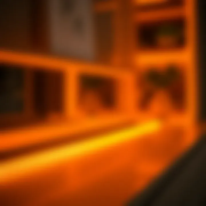 Integrated Orange LED Lights in Furniture Close-up view of orange LED lights integrated into furniture design