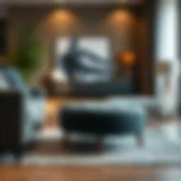 Stylish footrest in a modern living room setting