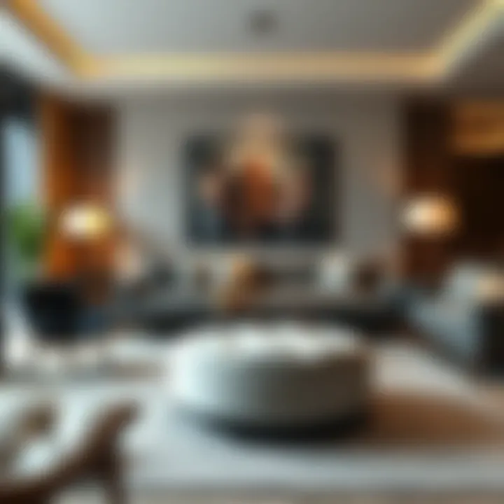 Modern Living Room with Elegant Footstool Elegant footstool in a modern living room