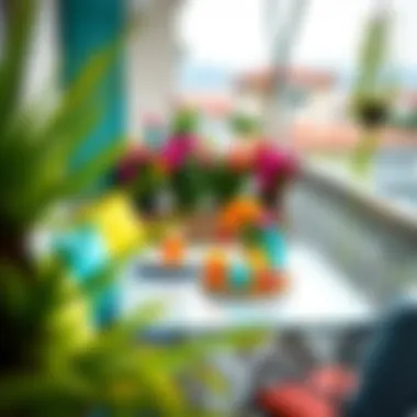 Vibrant balcony table with colorful decor