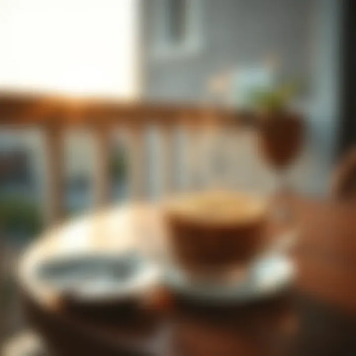Heavenly Brew in Focus Close-up of a steaming cup of coffee on a balcony table