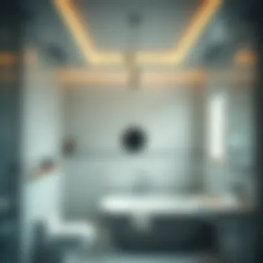 Aesthetic bathroom with stylish ceiling coverings