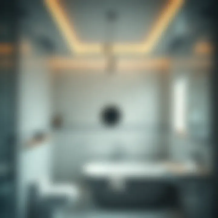 Aesthetic bathroom with stylish ceiling coverings