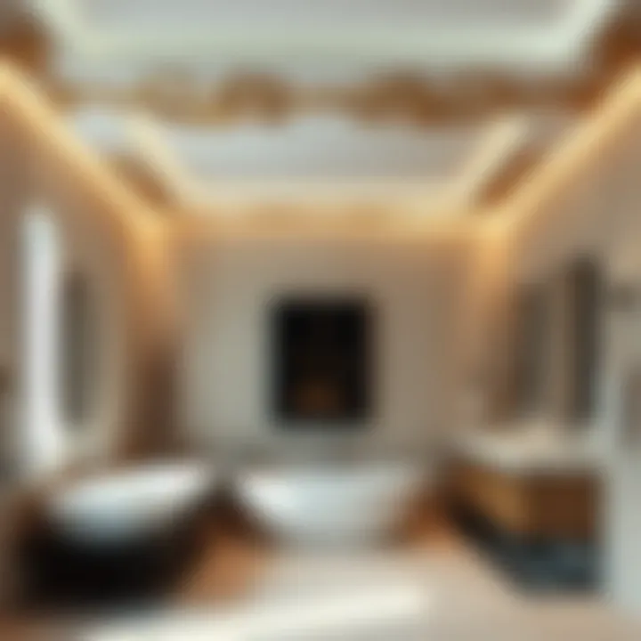 Elegant bathroom ceiling design with unique textures