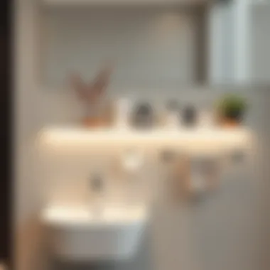 Elegant adhesive shelf displaying decorative bathroom items