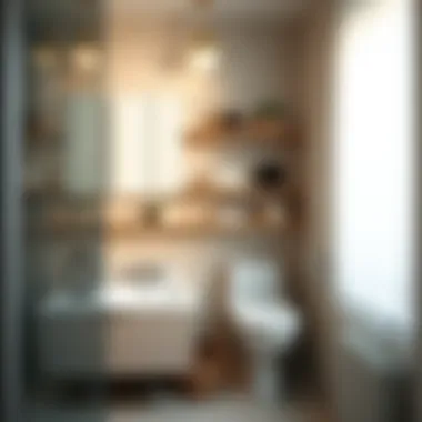 Organized bathroom space featuring adhesive shelving solutions