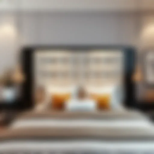 Elegant upholstered bed headboard in a modern bedroom