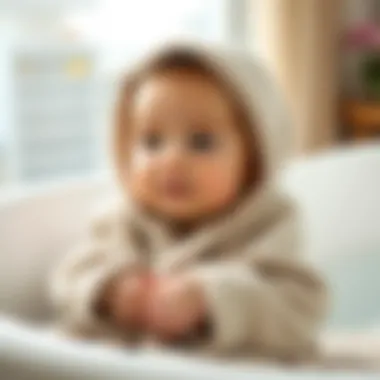 Infant wrapped in a cozy bathrobe towel