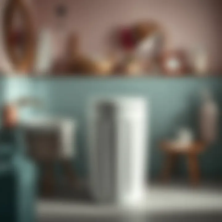 Elegant white trash can harmonizing with colorful bathroom elements