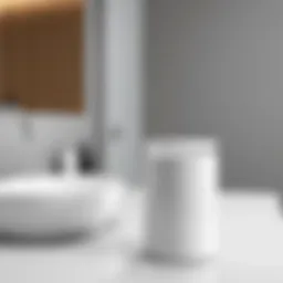 Sleek white bathroom trash can on a minimalist countertop