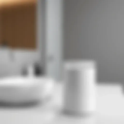 Sleek white bathroom trash can on a minimalist countertop