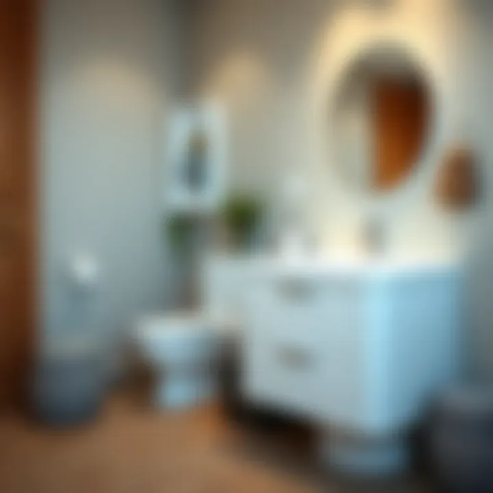 Stylish bathroom featuring a white trash bin with modern decor