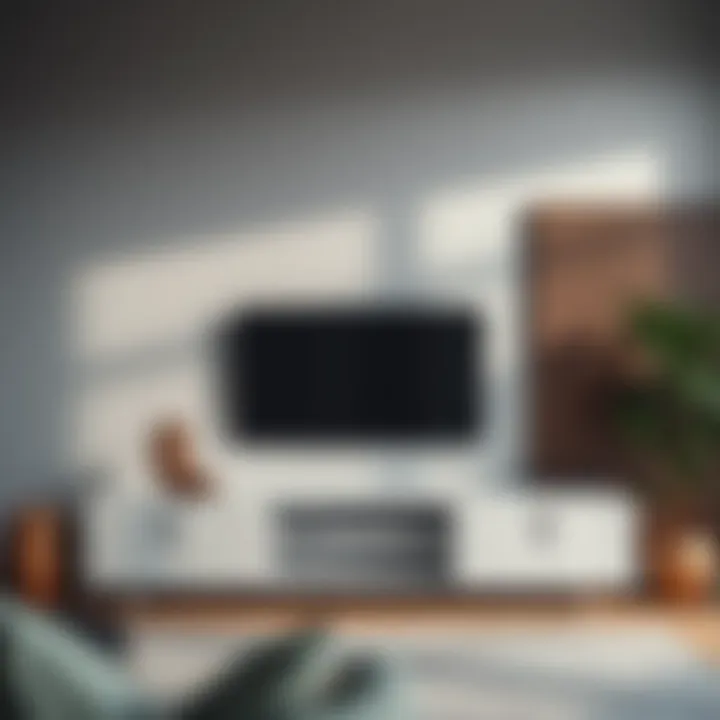 Contemporary design featuring a white gray TV stand