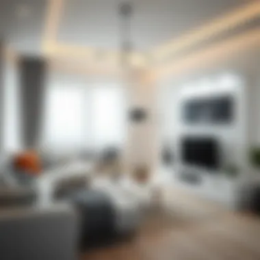 Cozy living space showcasing a white gray television unit