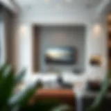 Elegant white gray TV unit in a modern living room