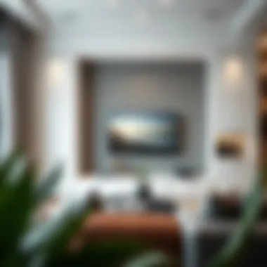 Elegant white gray TV unit in a modern living room