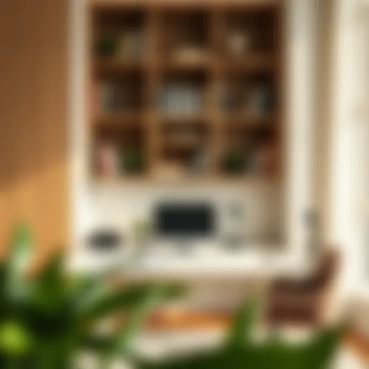 Creative organization of workspace with bookshelf