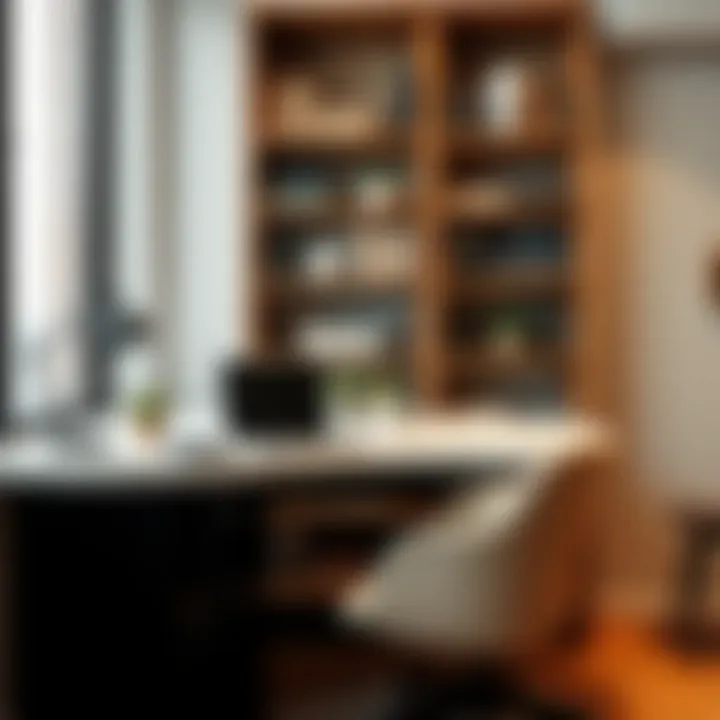Elegant workspace featuring a bookshelf desk