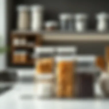 Enhancing Kitchen Order with Elegant Containers Elegant display of transparent containers enhancing kitchen organization.