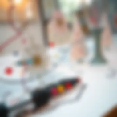 Close-up of glass paint markers with artistic designs