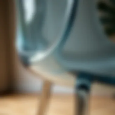 Close-up of a stylish glass chair showcasing its material