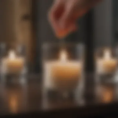 Close-up of glass cylinder candle holder being cleaned