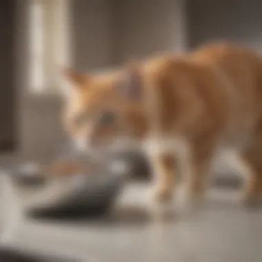 Close-up of a cat enjoying its meal from a sleek stainless steel bowl