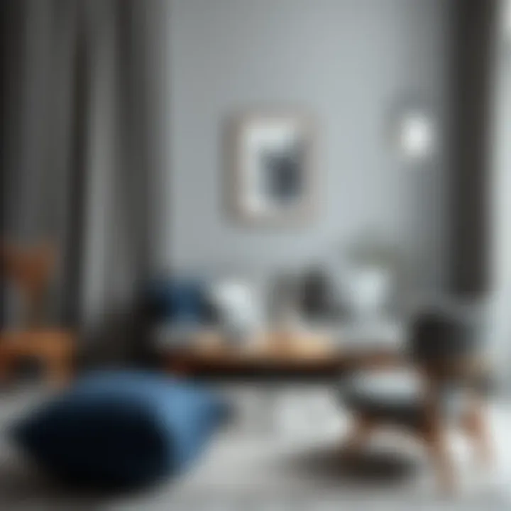 Chic arrangement highlighting the harmony of gray and navy textiles