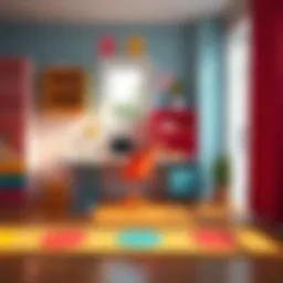 A beautifully designed children's study desk with vibrant colors.