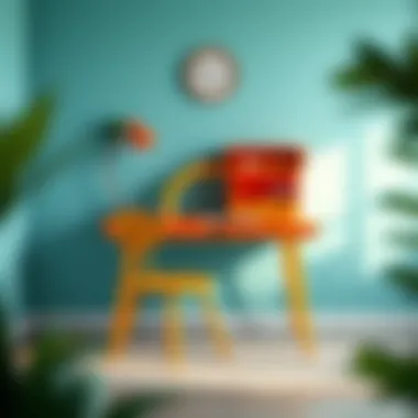 A stylish children's study desk with vibrant colors and ergonomic design