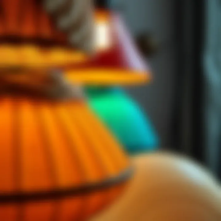 Close-up of materials used in colorful lamps