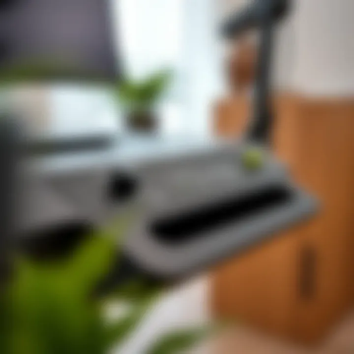 Close-up of a height-adjustable desk control panel showcasing design and functionality