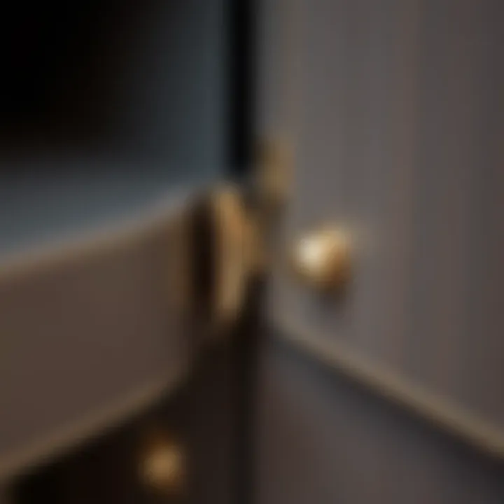 Close-up of a stylish corner cabinet hinge