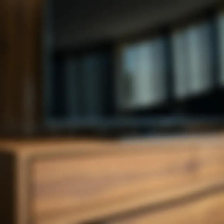 Close-up of walnut veneer texture on a TV unit, highlighting its rich grain and finish.