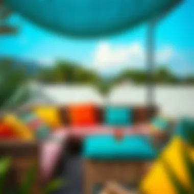 Vibrant Cushion Selection for Comfort Colorful cushions complementing a serene outdoor space