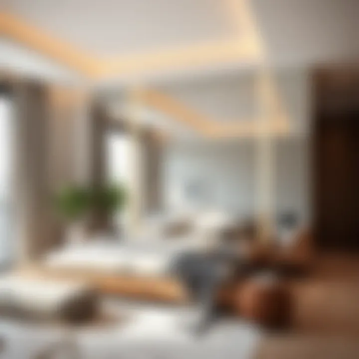 Contemporary bedroom with innovative strip mirror application