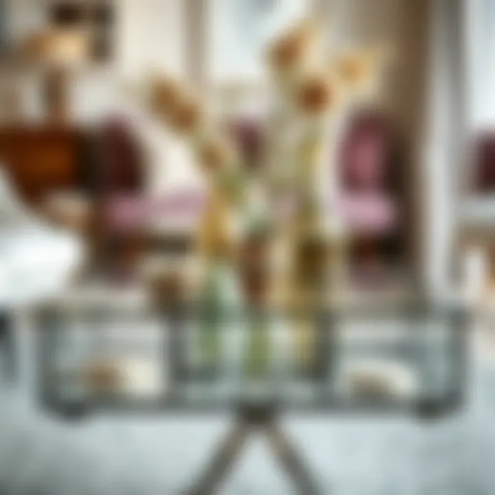 Contemporary glass table set with decorative elements