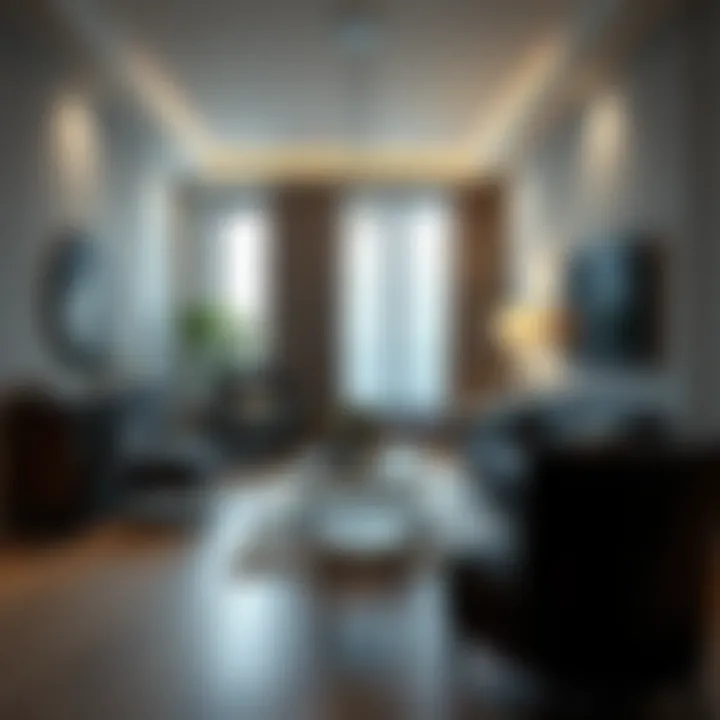 Contemporary interior featuring a blend of gray and navy hues