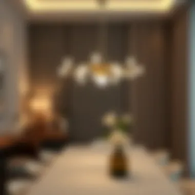 Contemporary LED Chandelier in a Dining Area Contemporary LED chandelier adding flair to a dining area