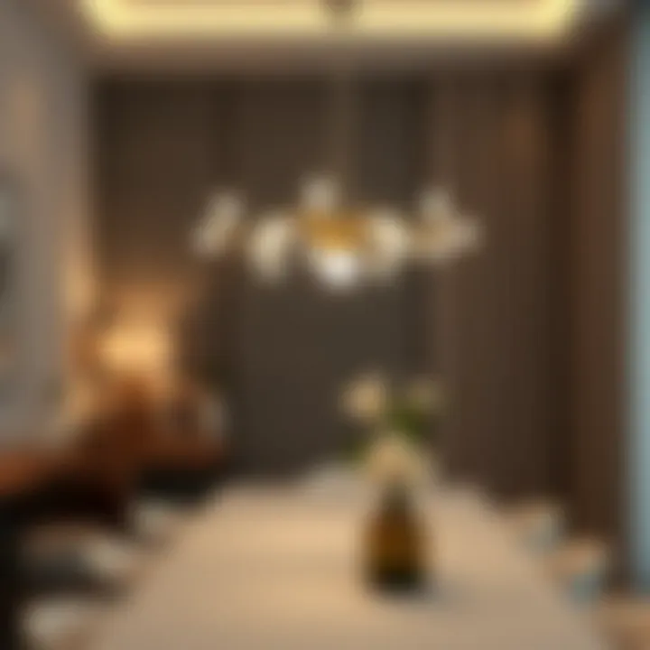 Contemporary LED Chandelier in a Dining Area Contemporary LED chandelier adding flair to a dining area